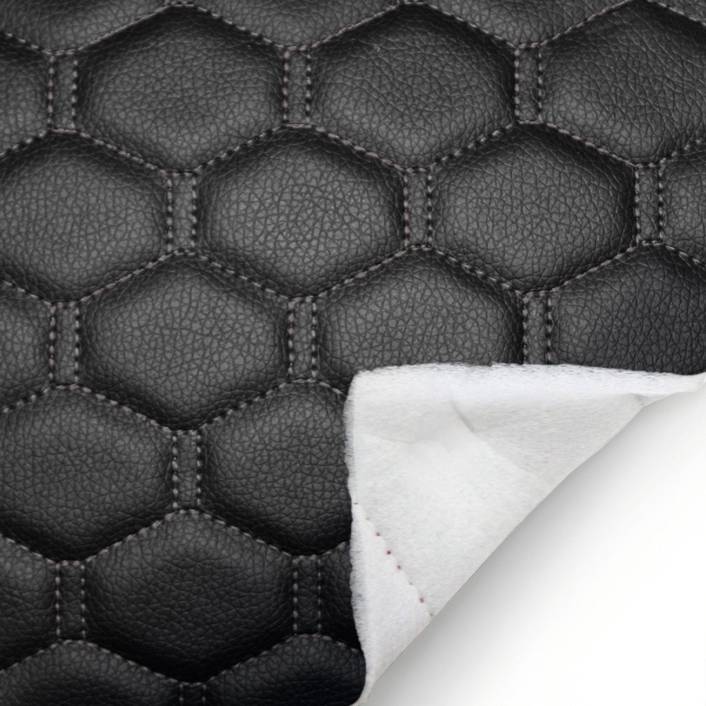 Экокожа стеганая Орегон Соты Черная с Черной строчкой