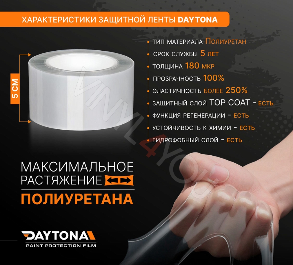 Полиуретановая защитная лента DAYTONA PPF S300 ширина 5см (длина 15 м)